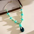 Handmade acrylic marbled geometric necklace with adjustable gold chain for women. - Style 51 (Green)