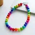 Colorful acrylic bead necklace with adjustable extender chain for women. - Style 61 (Multi-color)