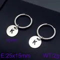 Silver-toned stainless steel hoop earrings with a personalized letter K circular charm - Initial K Disc Style (KE96664-Z) / Silver