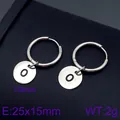 Minimalist stainless steel hoop earrings with round dangling letter O pendant charm - Initial O Disc Style (KE96668-Z) / Silver