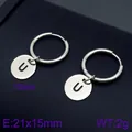 Minimalist silver stainless steel hoop earrings with letter U engraved round pendant charm - Initial U Disc Style (KE96673-Z) / Silver