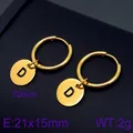 Golden stainless steel hoop earrings with letter D disc pendant, size 21x15mm, 2g - Initial D Disc Style (KE96683-Z) / Gold