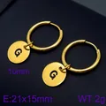 Minimalist gold-plated stainless steel hoop earrings with initial letter G disc charm - Initial G Disc Style (KE96686-Z) / Gold
