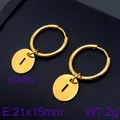 Gold-plated stainless steel hoop earrings with round letter I charm, 10mm inner diameter. - Initial I Disc Style (KE96688-Z) / Gold
