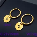 Minimalist gold stainless steel hoop earrings with letter O round plate pendant charm - Letter O Round Disc Style (KE96695-Z) / Gold