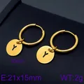 Elegant gold-plated stainless steel hoop earrings featuring a round letter Y charm - Initial Y Disc Style (KE96704-Z) / Gold