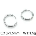 Minimalist polished 15mm stainless steel hoop earrings for women in silver finish - Polished Plain Hoop Style (KE96732-Z) / Silver