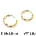 Minimalist polished gold stainless steel hoop earrings 15mm diameter round jewelry - Polished Plain Hoop Style (KE96733-Z) / Gold