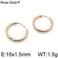 Rose gold stainless steel hoop earrings, 15mm minimalist polished finish round jewelry - Polished Plain Hoop Style (KE96734-Z) / Rose Gold