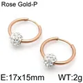 Rose gold stainless steel hoop earrings with shimmering crystal ball detail - Rhinestone Ball Style (KE96759-Z) / Rose Gold