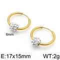 Minimalist gold stainless steel hoop earrings with crystal-paved ball, 17x15mm size - Rhinestone Ball Style (KE96760-Z) / Gold