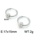 Elegant stainless steel hoop earrings with 6mm crystal pavé ball in bright silver finish - Rhinestone Ball Style (KE96761-Z) / Silver