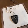 Korean style black polka dot heart pendant necklace with elegant white pearl accents - Heart / Black