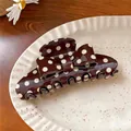 Vintage brown acrylic hair claw clip with cream polka dots and a stylish bow design. - Coffee Polka Dot Claw Clip