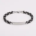 Detailed macro view of the Byzantine style stainless steel chain and polished ID plate. - Byzantine Curved Plate Style (AML029142) / 5mm*22cm / Two-tone Black