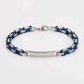 Close-up of Byzantine stainless steel bracelet with blue and silver links and ID plate - Byzantine Curved Plate Style (AML029142) / 5mm*22cm / Blue & Silver