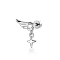 Silver angel wing and star cartilage stud earring with sparkling cubic zirconia stone - Single Piece / Silver - Left Star Pendant Style