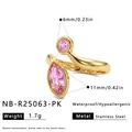 Detail view of 18k gold plated stainless steel ring with pink marquise zircon stone - Geometric Double Diamond Open Style (NB-R25063-PK) / Open Adjustable / Pink