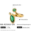 Detailed measurements of an 18k gold plated stainless steel ring with green zircons - Geometric Double Diamond Open Style (NB-R25063-GN) / Open Adjustable / Green