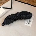 Fermaglio per capelli a fiocco in tessuto a pois vintage con clip a banana in nero - Morsetto girevole / pois neri