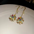 Luxuriöse 18 Karat vergoldete Blumentastel-Ohrhänger mit bunten Kristallen für Damen - 12# Gold Bunt Künstliche Edelsteine Haken (5915056812130)