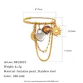 Spilla in acciaio inossidabile placcata oro 18K con ciondoli a sole, cuore e nappe - Stile Nappa Serratura Cuore Fiore (BR15025)