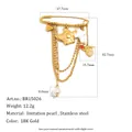 Spilla con nappe in acciaio placcato oro 18K con ciondoli angelo e perla, dimensioni - Stile Nappa Croce Angelo (BR15026)