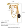 Spilla vintage a nappa in acciaio inossidabile placcato oro 18K con perle e cuore - Stile Nappa Croce Cuore Gemma Nera (BR15028)
