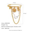 Elegante spilla a nappa con girasole e orso in acciaio inossidabile placcato oro 18K e perle - Stile Nappa Girasole Orso (BR15030)