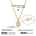Vista dettagliata di una collana in cristallo dorato a pera con misure e specifiche. - Collana Zirconia a Goccia Oro (JDN0104306-1)