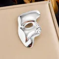 Elegant silver-colored phantom mask brooch pin in polished stainless steel finish - Phantom Mask Style (JBSW603)