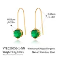 Pendientes colgantes de circón verde en acero chapado en oro 18K con dimensiones. - Estilo Redondo (YYE026056-1-GN)