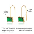 Medidas detalladas de pendientes de acero chapado en oro con circonita verde cuadrada - Estilo Rectángulo (YYE026056-3-GN)