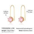 Pendientes de gancho en acero dorado de 18K con circón rosa y medidas detalladas - Estilo Redondo (YYE026056-1-PK)