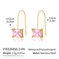 Detalles de pendientes rectangulares de circonita rosa en acero inoxidable dorado - Estilo Rectángulo (YYE026056-3-PK)