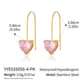 Detalle de pendientes de corazón rosa con ganchos de acero y especificaciones - Estilo de Corazón (YYE026056-4-PK)