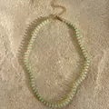Detailed view of green abacus stone beads with pink hand-knotted thread necklace. - Abacus Bead Necklace / 38+5cm / Light Green (with Pink String)