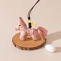 Handcrafted pink Song Brocade horse charm necklace with silk cocoon and wood decor - Pink (FHS25-3025-11)