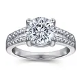 Classic S925 silver ring featuring a 1 carat moissanite stone and double row accent diamonds - Size 5 / White