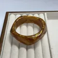 Elegant marbled brown resin bangle with gold glitter in acetate finish - Rhombus Style / Inner Diameter 65mm / Gilded