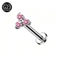 G23 medical titanium labret stud with triple pink zircon cluster piercing jewelry decor - Three-Stone Style (Pink Zirconia) / 1.2*6mm / Silver