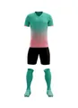 Full set of teal and pink gradient soccer kit with jersey, shorts, and matching socks. - Pink & Green