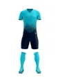 Vista dettagliata del set completo da calcio con maglia sfumata, pantaloncini e calze - 4XS / Top E Pantaloni / blu brillante
