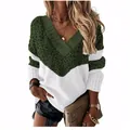 Green leopard print patchwork V-neck knit sweater for women, white bottom variant - 3XL / Tops / Army Green Leopard