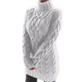Women's chunky white turtleneck cable knit sweater dress with long sleeves for winter - S / Dresses / White