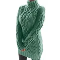 Retro thick cable-knit turtleneck sweater dress in green for women's autumn winter fashion - Green / S