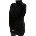 Vestido de suéter negro de punto grueso con cuello alto para mujer en invierno - Negro