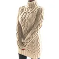 Vestido de punto grueso con cuello alto y trenzado en color crema para otoño e invierno - Caqui