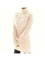 Elegante vestido de punto con ochos en color crema y cuello alto para mujer estilo retro. - Albaricoque