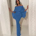 Blue sequined off-the-shoulder bodycon evening gown with elegant floor-length cut - 3XL / Dresses / Blue